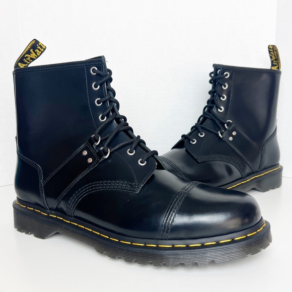 •DR. MARTENS• NEW Black Polished Smooth 1460 Hardware 8-Eye Lace-Up Boot Size 14 - Picture 1 of 13